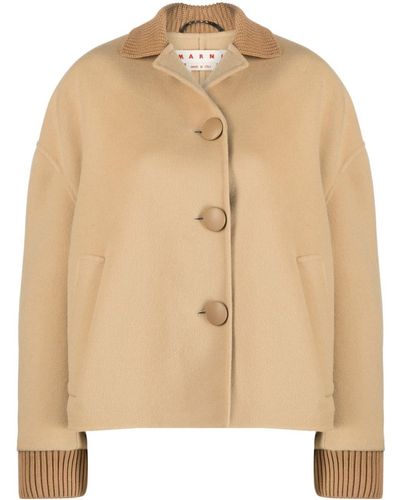 Marni Cropped Jacket In Virgin Wool-cashmere - Natural