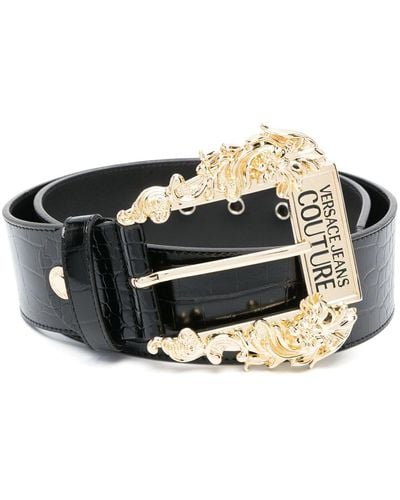 Versace Engraved-logo Leather Belt - Black
