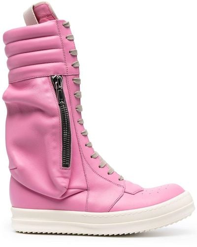 Rick Owens Leather Sneaker Boots - Pink