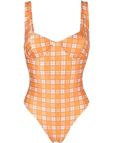 Faithfull The Brand Mona Check Swimsuit - Orange