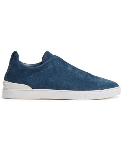 Zegna Slip-Ons Triple Stitch aus Veloursleder - Blau