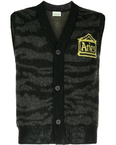 Aries Logo-print Knitted Vest - Black