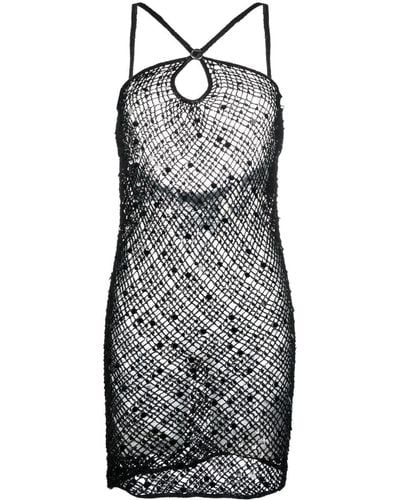 Coperni Sequin-embellished Crochet Mini Dress - Black