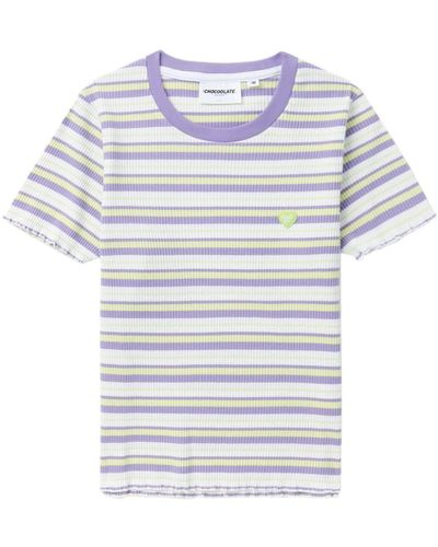 Chocoolate Striped Ribbed-knit T-shirt - Purple