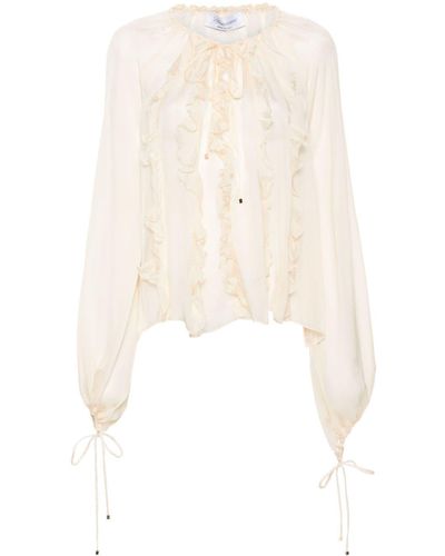 Blumarine Ruffle-detail Silk Blouse - White