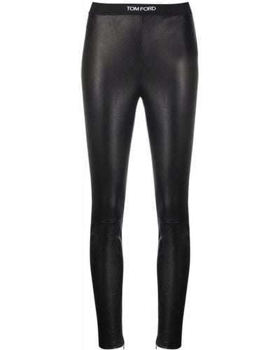 Tom Ford Logo-waistband Leather leggings - Black