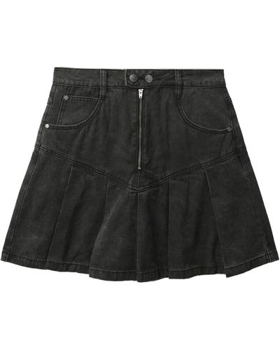 Izzue Pleated Denim Miniskirt - Black