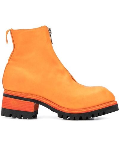 Guidi Front-zipped Ankle Boots - Orange