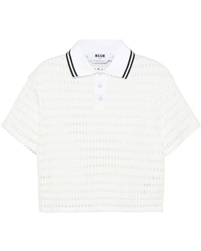 MSGM Open-knit Polo Top - White