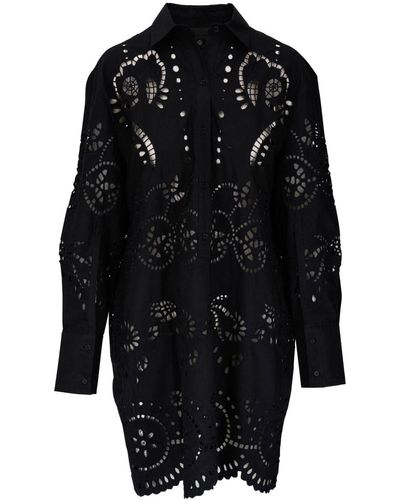 Nili Lotan Mathilde Floral-embroidered Shirt Dress - Black
