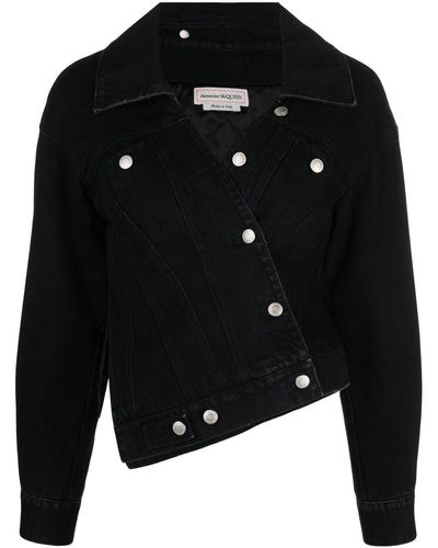 Alexander McQueen Asymmetric Denim Jacket - Black