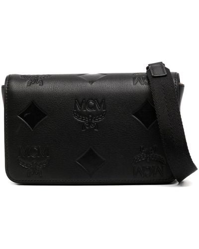 MCM Mini Aren Leather Messenger Bag - Black