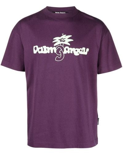 Palm Angels Purple Crew Neck T -Shirt mit Logo - Lila