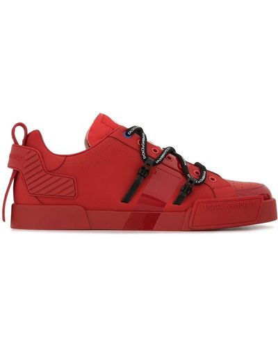 Dolce & Gabbana Portofino Leather Logo Sneakers - Red