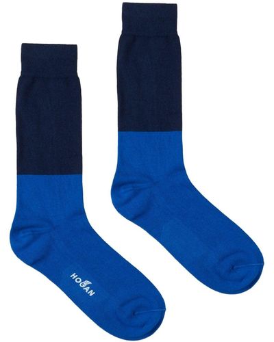 Hogan Two-tone Fine-ribbed Socks - Blue