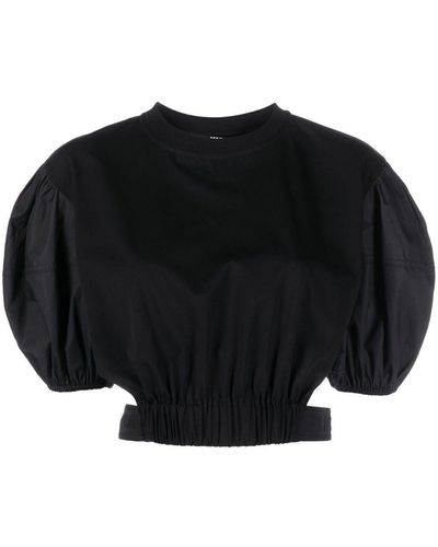 Karl Lagerfeld Puff-sleeve Cropped Blouse - Black