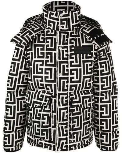 Balmain Monogram-Pattern Padded Coat - Black