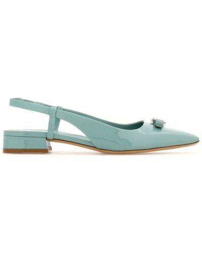 Ferragamo Vara-bow Patent Leather Ballerina Shoes - Green