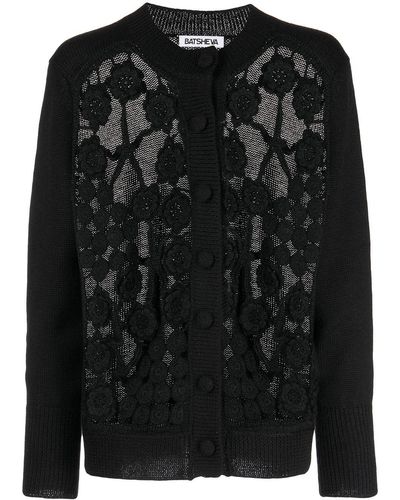 BATSHEVA Embroidered Semi-sheer Cardigan - Black