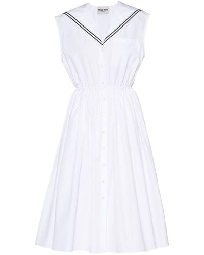 Miu Miu Sailor Poplin Midi Dress - White