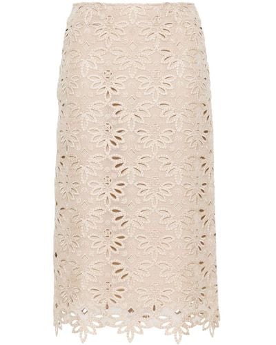 Ermanno Scervino Embroidered Cut-out Detailed Midi Skirt - Natural