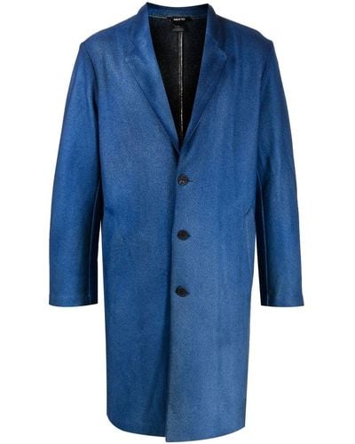 Avant Toi Painted-effect Merino-wool Overcoat - Blue