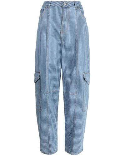 Ganni Stripe-pattern Cargo Jeans - Blue