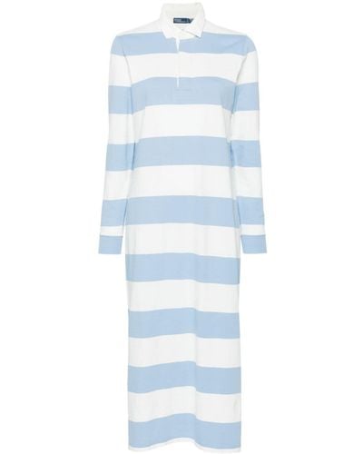 Polo Ralph Lauren Blue And Striped Long-sleeved Polo Dress - Women's - Cotton