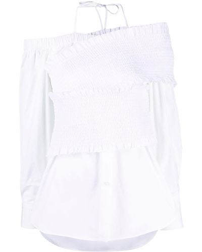 MSGM Blouse en coton à épaules dénudées - Blanc