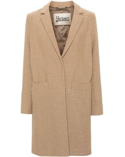 Herno Sequined Single-breasted Coat - Natural