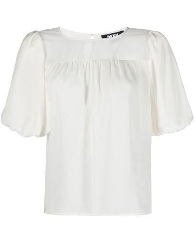 DKNY Ruched-detail Short-sleeves Blouse - White