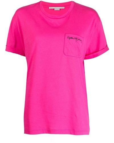 Stella McCartney T-Shirt mit Logo-Stickerei - Pink