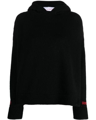 Giada Benincasa Slogan-embroidered Knitted Hoodie - Black