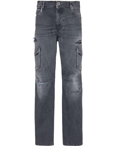 Balmain Jeans mit aufgesetzten Taschen im Distressed-Look - Blau