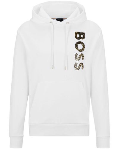 BOSS Logo-print Cotton Hoodie - White