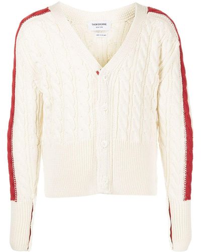 Thom Browne Rwb Cable-knit Cardigan - White