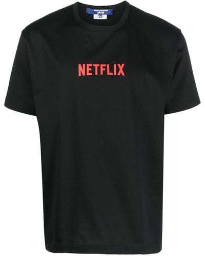 Junya Watanabe T-shirt en coton à imprimé Netflix - Noir