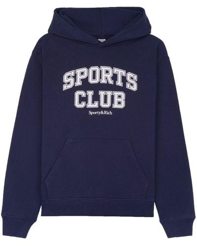 Sporty & Rich Varsity Logo-print Cotton Hoodie - Blue