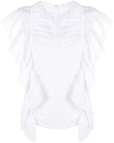 Chloé Flutter-sleeves Ruffled Blouse - White
