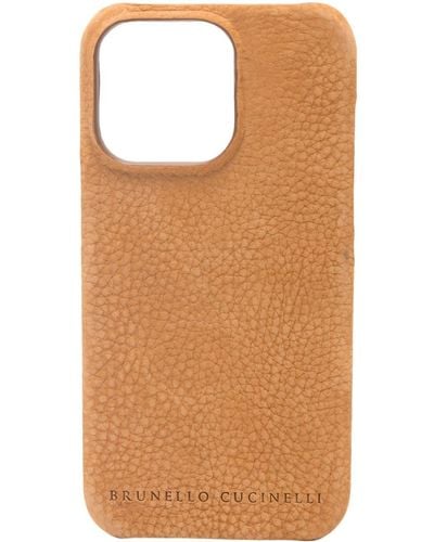 Brunello Cucinelli Grained-leather Iphone 14 Pro Max Case - Brown