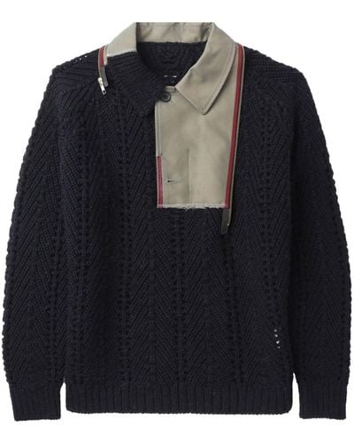 Kolor Patchwork Pointelle-knit Sweater - Black