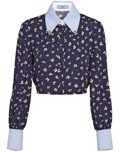 Prada Clover-print Silk Shirt - Blue
