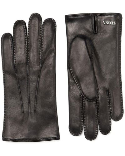 ZEGNA Cashmere-lined Leather Gloves - Black