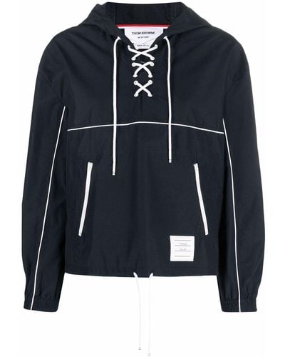 Thom Browne Logo-patch Hooded Pullover Jacket - Blue