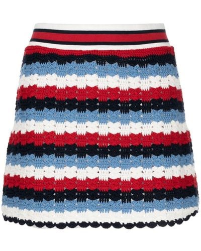 The Upside Rue Striped Crochet-knit Miniskirt - Red