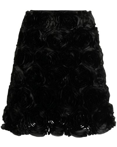 MERYLL ROGGE Floral-appliqué Silk Skirt - Black