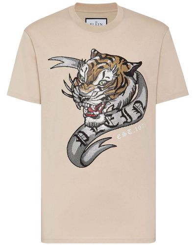 Philipp Plein Ss Tattoo Tiger-print T-shirt - Natural