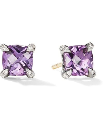 David Yurman Sterling Silver Petite Chatelaine Amethyst And Diamond Stud Earrings - Purple