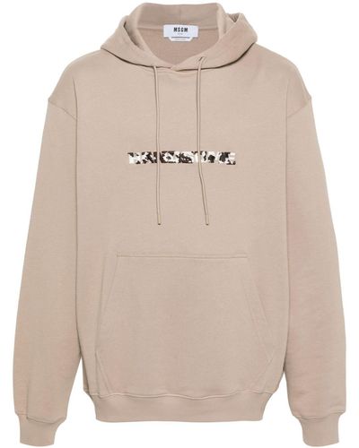 MSGM Embroidered-slogan Cotton Hoodie - Natural