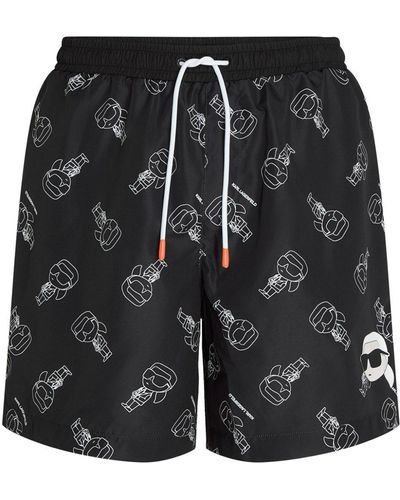 Karl Lagerfeld Ikonik Logo-print Swim Shorts - Black